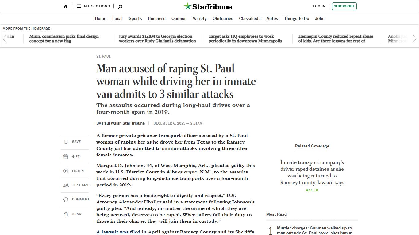 Man accused of raping St. Paul woman while driving her in inmate van ...